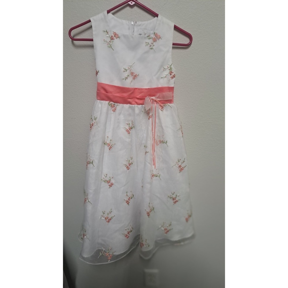 Rare Editions Girls Floral Dress White Pink Sash Party Easter Size 7